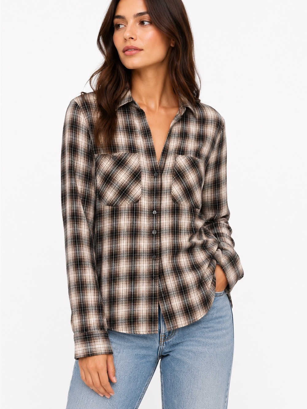 Denim & Supply Ralph Lauren Plaid Utility Shirt Large Brown Grunge Flannel